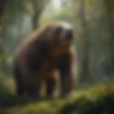 A depiction of a giant ground sloth in a lush landscape