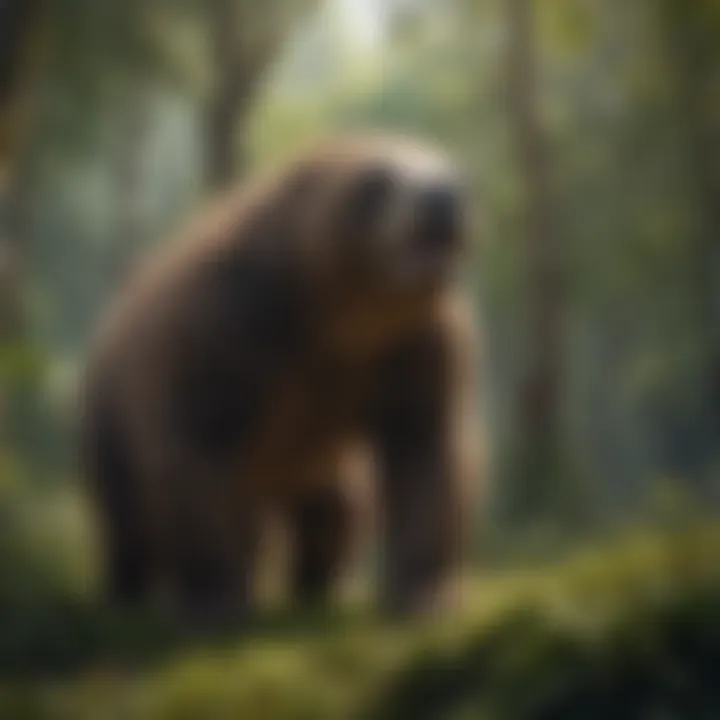 A depiction of a giant ground sloth in a lush landscape