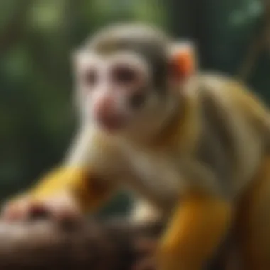 A playful squirrel monkey engaging in interactive play