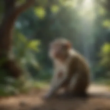 A serene habitat designed for pet monkeys, showcasing their environment