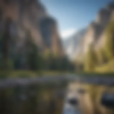 The serene beauty of Yosemite Valley framed by towering granite cliffs.