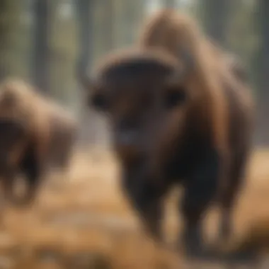 Bison in Conservation Area Bison roaming freely in a national park, highlighting conservation efforts