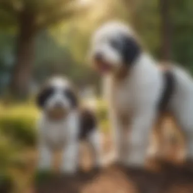 A sheepadoodle interacting with children outdoors