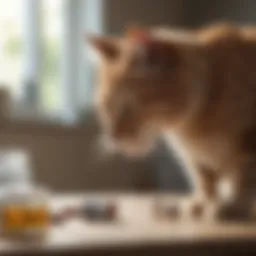 A cat receiving medication from a veterinarian