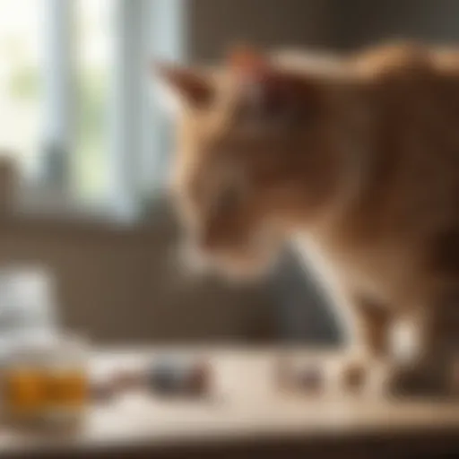A cat receiving medication from a veterinarian