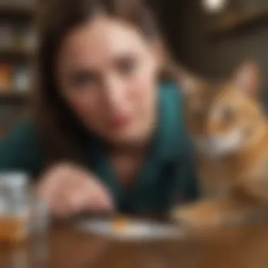 Discussing Antibiotic Use with a Veterinarian A cat owner discussing treatment options with a vet