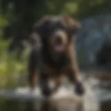 Beautiful water dog retrieving a toy from the water