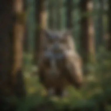 An owl in a dense forest, blending into its surroundings