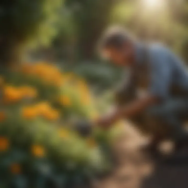 An expert gardener tending to sun-loving flowers