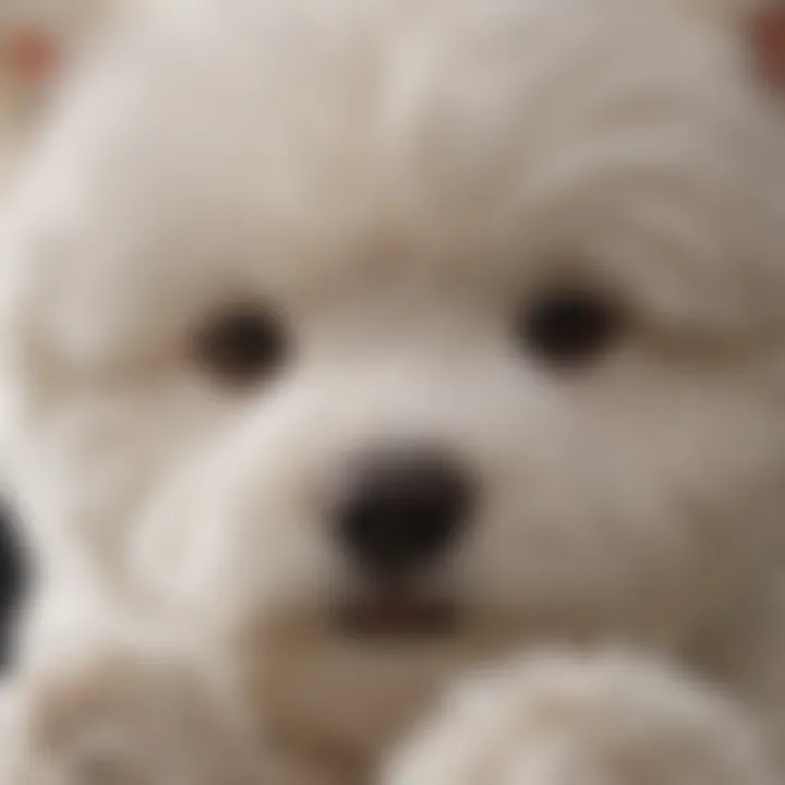 Close-up of a fluffy white teddy bear puppy's face