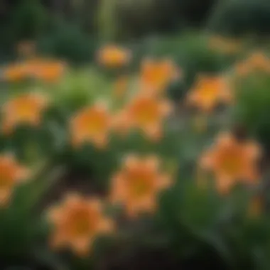 A garden bed filled with summer-blooming daylilies