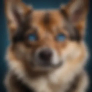 A close-up of a Gerberian Shepsky showcasing its striking blue eyes.