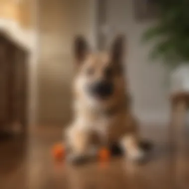 A playful Gerberian Shepsky interacting with its owner in a home environment.