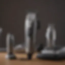 Different types of dog grooming clippers arranged on a table
