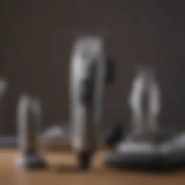 Different types of dog grooming clippers arranged on a table