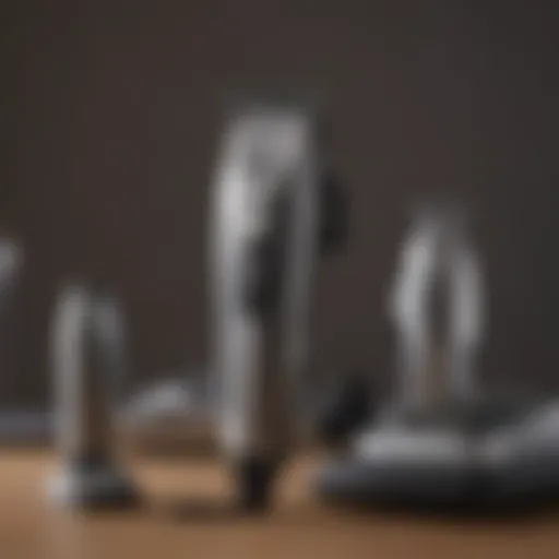 Different types of dog grooming clippers arranged on a table