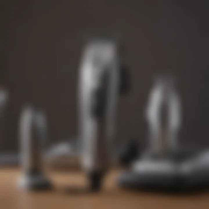 Different types of dog grooming clippers arranged on a table