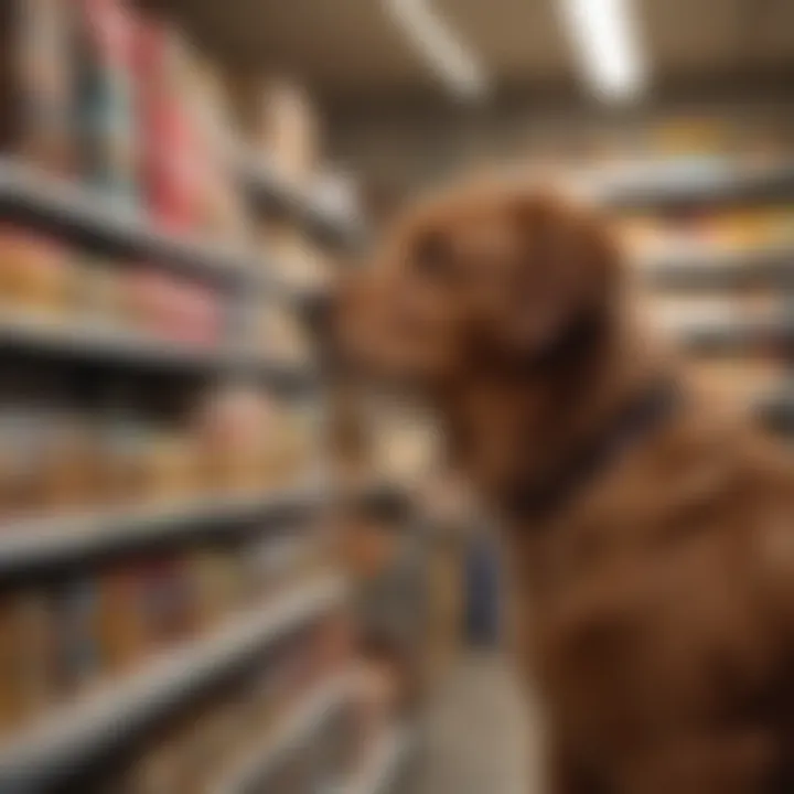 Owner selecting safe dog treats in a store