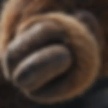 A close-up of a grizzly bear's paw with claws