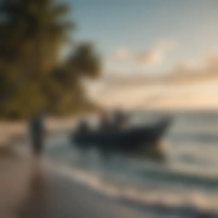 A scenic view of a Florida coastline with local fishermen in action