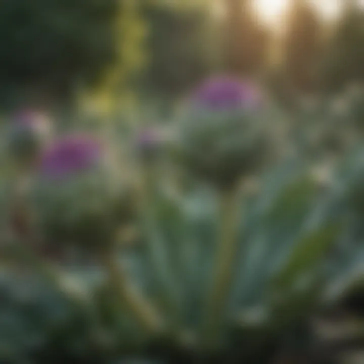 Vibrant artichoke plants thriving in a garden