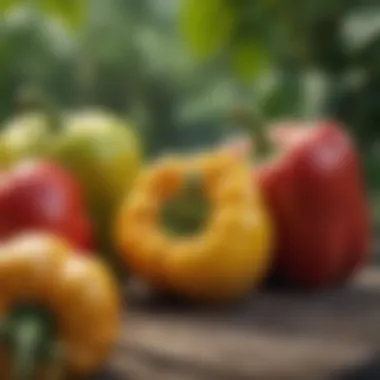 Mature bell peppers ready for harvesting