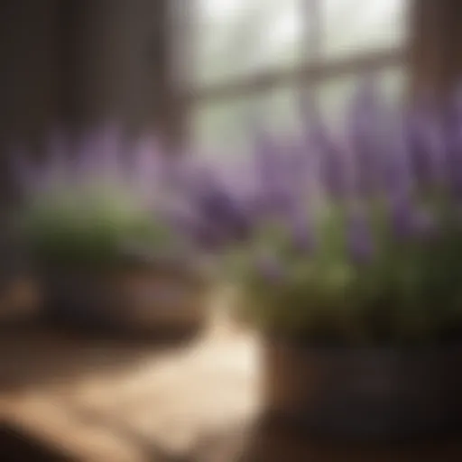 A close-up of vibrant lavender plants thriving indoors.