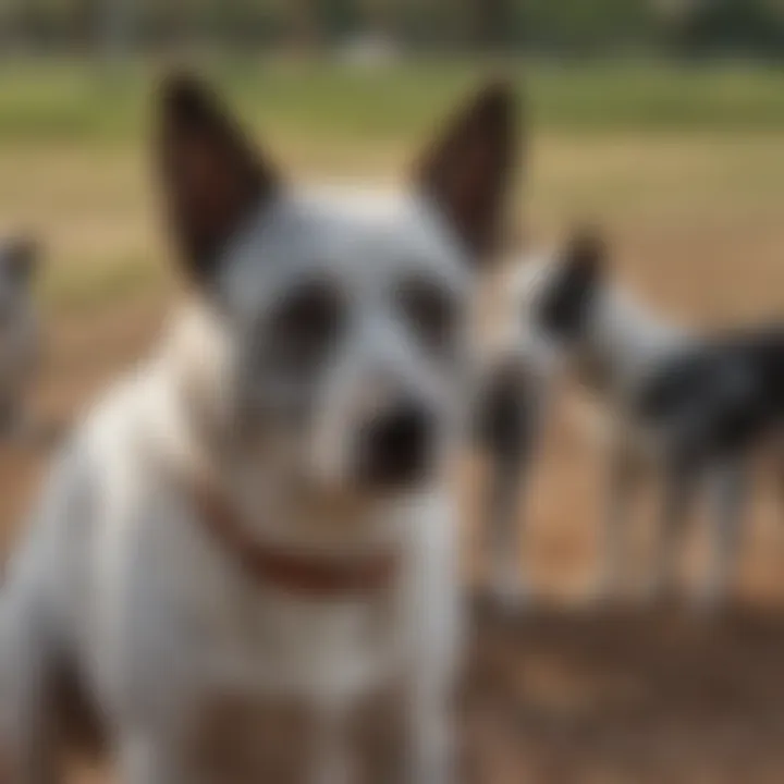 A Texas Heeler socializing with other dogs in a park.