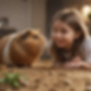 A guinea pig interacting gently with a child