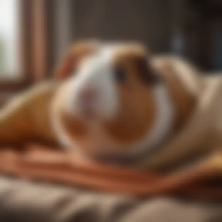 A serene guinea pig nestled in a cozy blanket