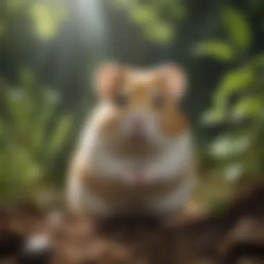 A serene hamster in a natural habitat surrounded by herbs