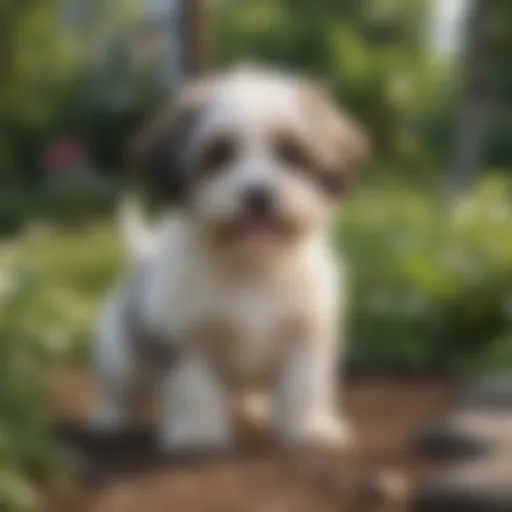 Playful Havanese female puppy in a garden