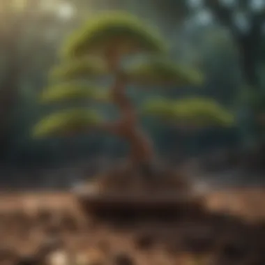 Thriving Bonsai in Optimal Soil Healthy bonsai tree thriving in well-maintained soil