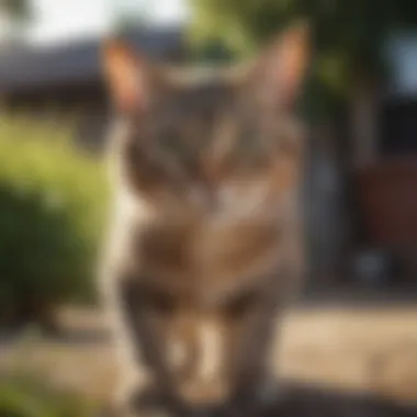 Flea-Free Cat Enjoying Outdoor Play A healthy cat playing outdoors, free from fleas