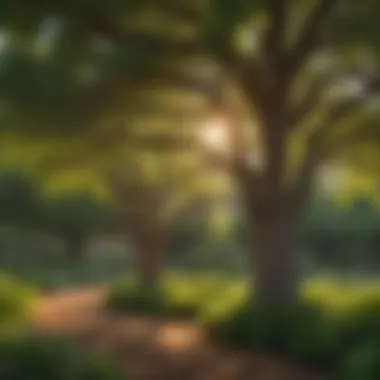 Healthy Foliage of Sun-Loving Trees Healthy green foliage of sun-loving trees in a Texas garden