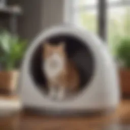 A sleek and modern hooded kitty litter box design showcasing its elegant features.