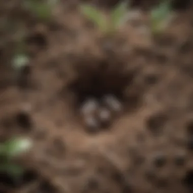 Ant Nest in Soil Close-up view of an ant nest in the soil