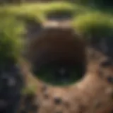 Close-up view of a yard hole surrounded by grass