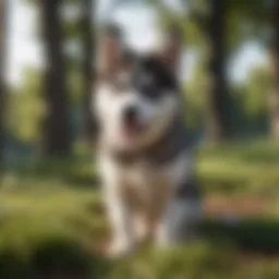 A playful Husky Doodle puppy in a vibrant park