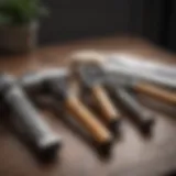 A variety of deshedding tools for dogs displayed on a table