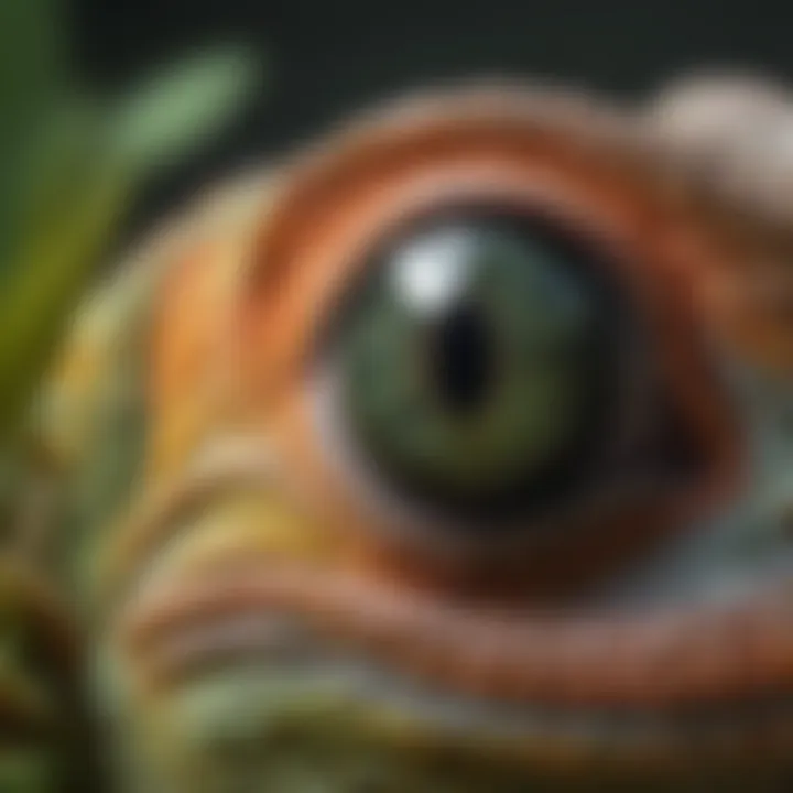 A detailed close-up of a chameleon's eye showing its unique ability to focus