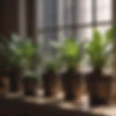 Low-Light Plant Collection A collection of various low-light plants arranged beautifully on a windowsill.