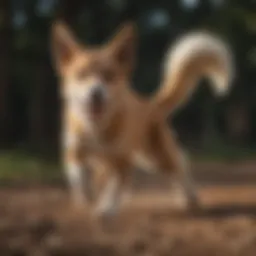 A playful dog caught in mid-spin while chasing its tail.