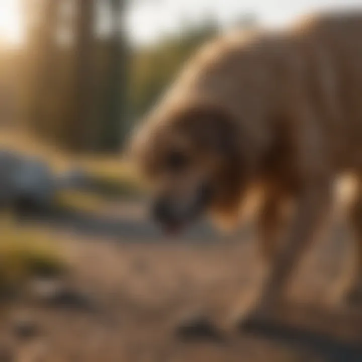 A mature dog exhibiting excessive tail-chasing behavior.