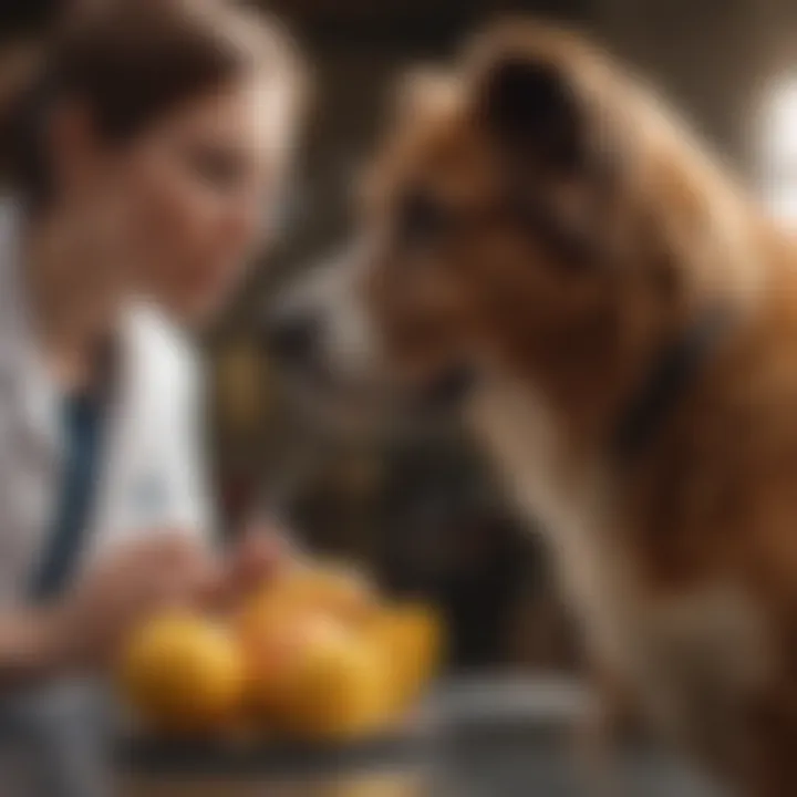 Veterinary professional discussing nutrition with a dog owner