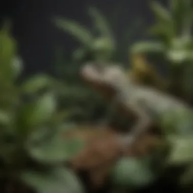 Lizard Camouflaged Among Houseplants A lizard resting on a houseplant, blending into its surroundings.