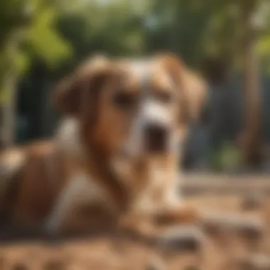 A dog resting in the shade on a hot day, showcasing the importance of keeping pets cool.