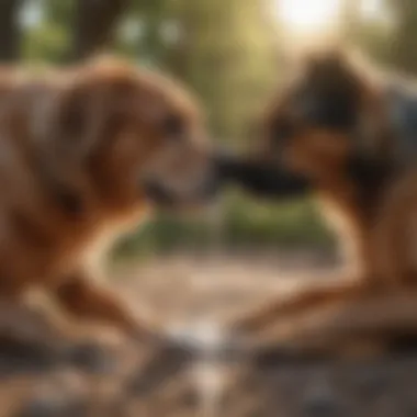 A pet owner providing water to a dog after outdoor play, demonstrating hydration tactics.