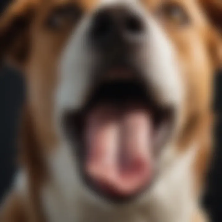 Close-up of a dog's tongue hanging out, indicating signs of overheating.