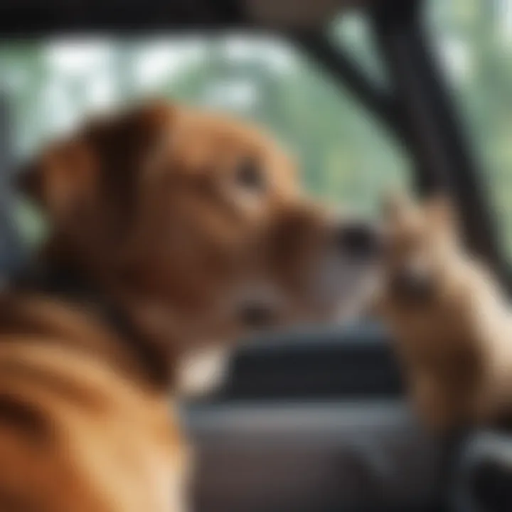 Owner comforting a dog during a car trip